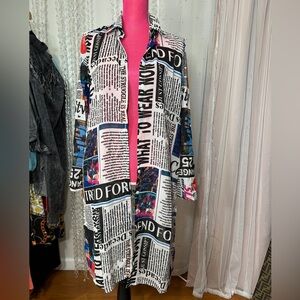 Magazine Print Sheer Button Up